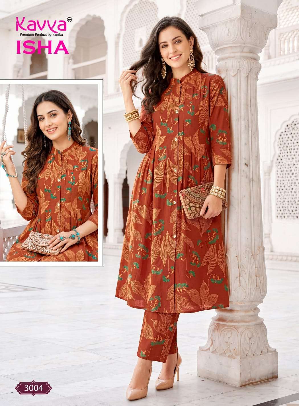 KAVYA ISHA VOL 3 TOP STITCHED PLEATS & CHINESE COLLAR AND POCKET CORD SET DAILY ROUTINE